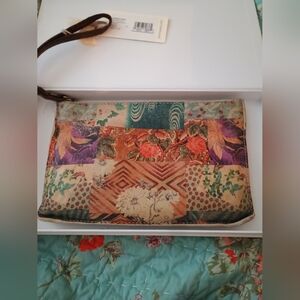 Johnny Was Patchwork Floral Ostrich Wristlet
